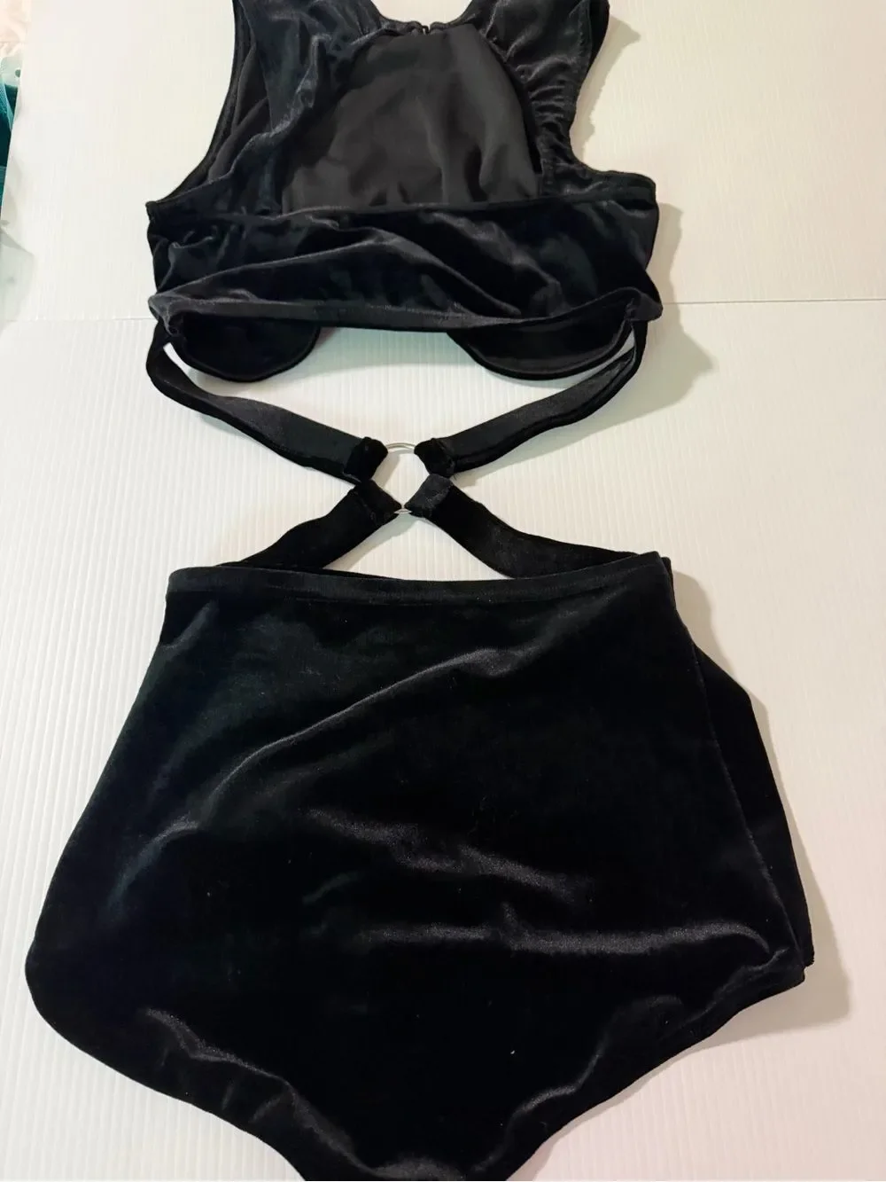 WEISSMAN Dance Costume black velvet leotard No Time To Die 17810 SA-Small adult